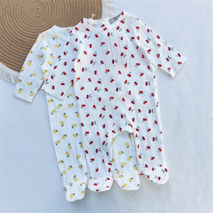 3-24M/法单boutchou婴儿春夏镂空背开连体衣女宝宝公主包脚长爬服