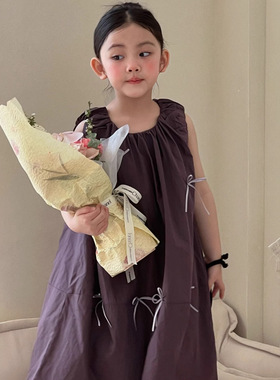 设计感女童宽松紫色纯棉连衣裙2026春夏款新薄款宝宝漂亮背心裙