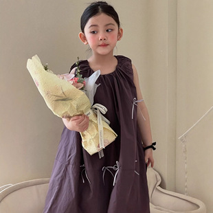 设计感女童宽松紫色纯棉连衣裙2026春夏款新薄款宝宝漂亮背心裙