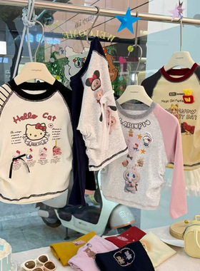 女童纯棉长袖T恤儿童Hello Kitty插肩袖打底衫宝宝休闲上衣秋季