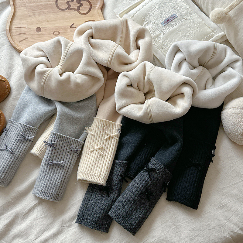无骨一体绒900g加厚打底裤中大童儿童冬季韩版长裤女童拼接裤子