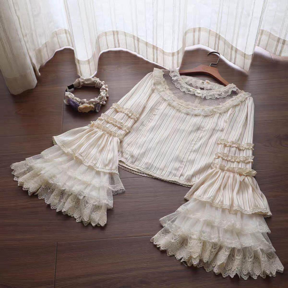 Lolita内搭衬衫姬袖蕾丝花边长袖,短袖衬衣!超仙