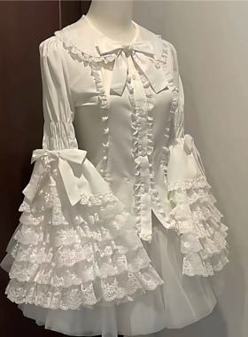 原创lolita内搭蕾丝doll感黑白色洛丽塔姬袖衬衫姬袖衬衫洛丽塔裙