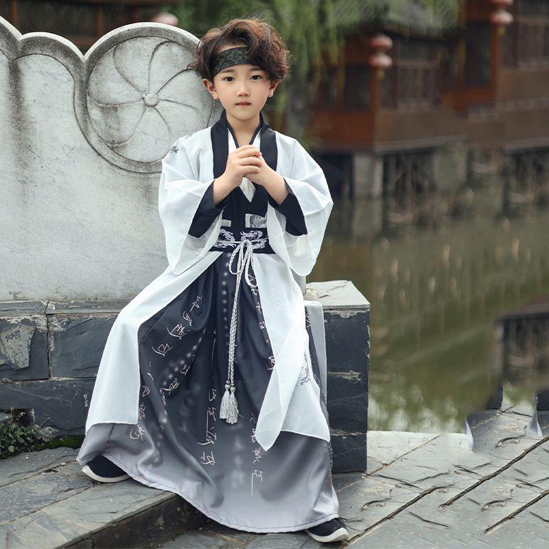热款男女童汉服春夏秋冬季明制古装风侠客风国学服书生演出服唐装