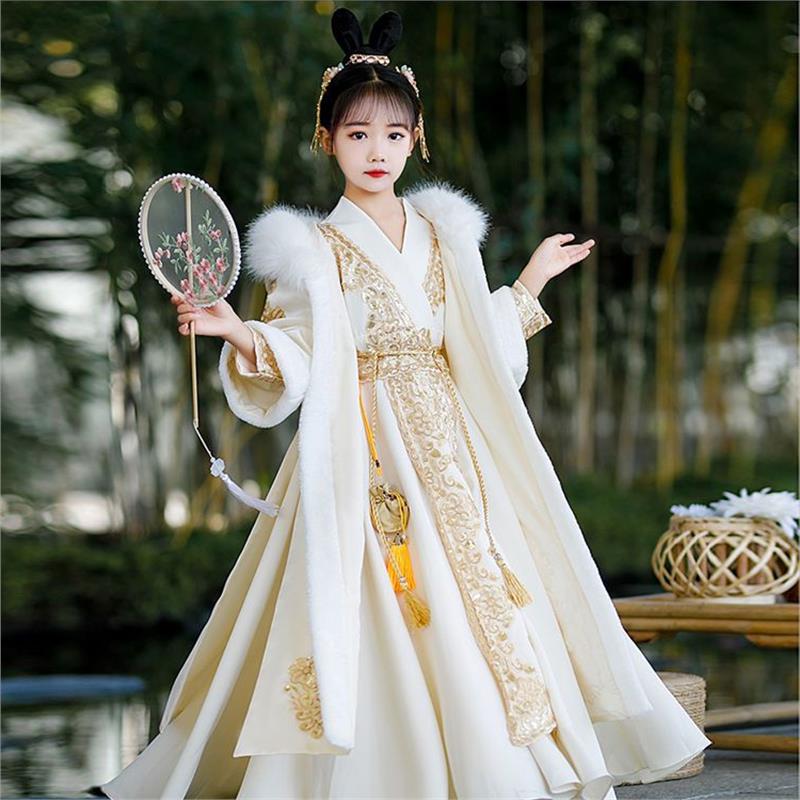 女童汉服超仙加厚古装襦裙儿童长袖古风连衣裙中国风女孩唐秋冬装
