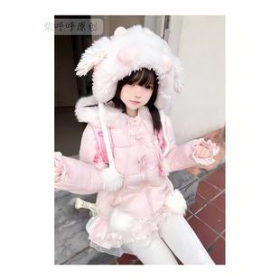 原创「粉粉」可爱粉连帽棉服少萝棉衣Lolita洛丽塔24083