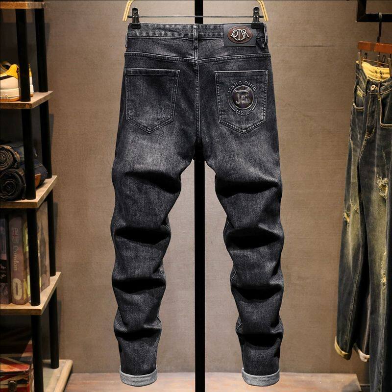 黑灰色百搭色加绒牛仔裤男加厚秋冬季弹力休闲修身小脚裤子男2025