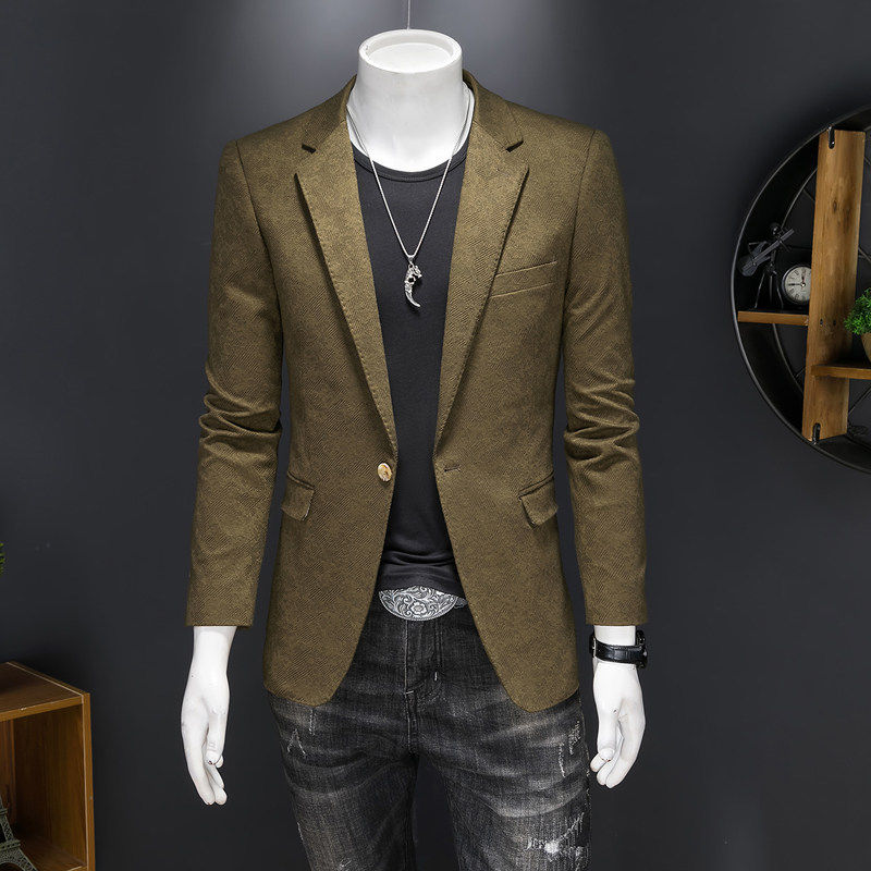 2026时尚都市绿色休闲西服男修身单西外套高级感商务休闲西装演绎
