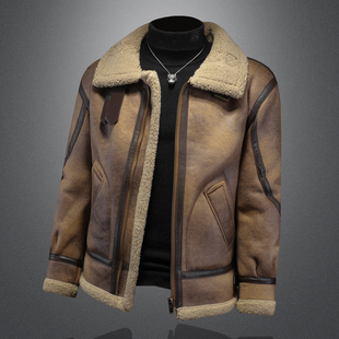 2024冬季新款皮毛一体外套高级感保暖翻领竖领麂皮绒皮衣夹克冬装