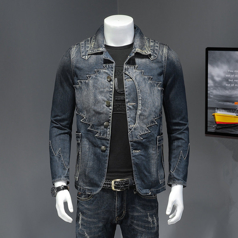 欧货西装牛仔夹克重工艺刺绣拼接潮搭个性网红青年外套水洗男装春