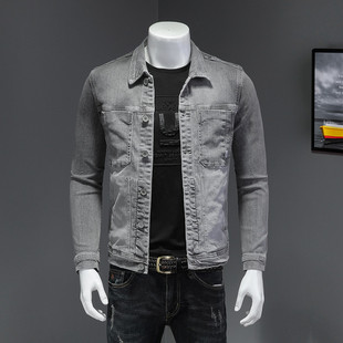 牛仔外套纯色休闲青年弹力标准码夹克潮流大众帅气男士春季牛仔褂