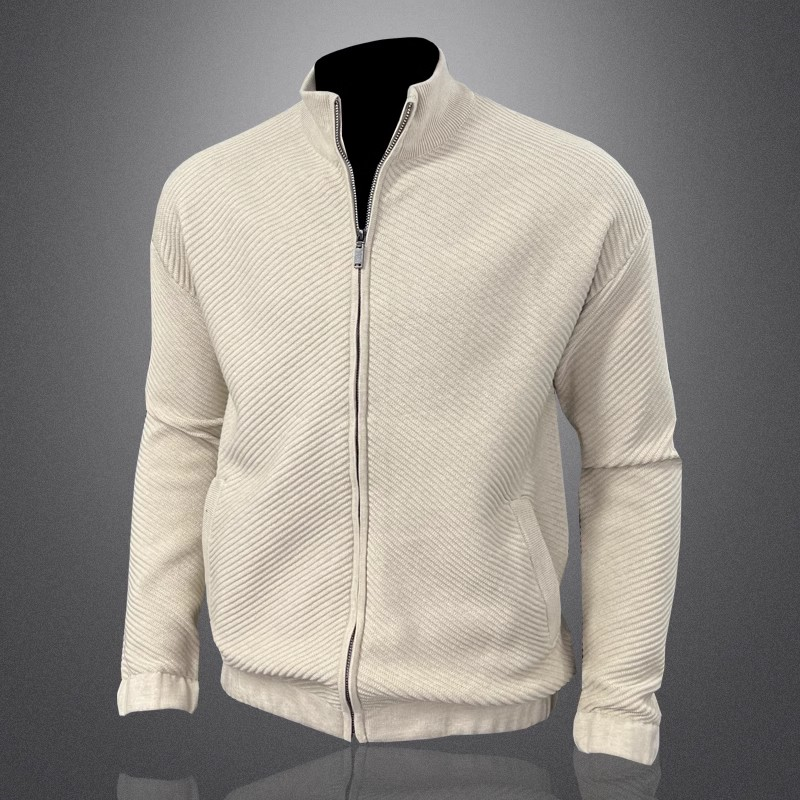 立领运动高级男士春秋季潮流宽松大码设计感拉链开衫休闲毛衣外套