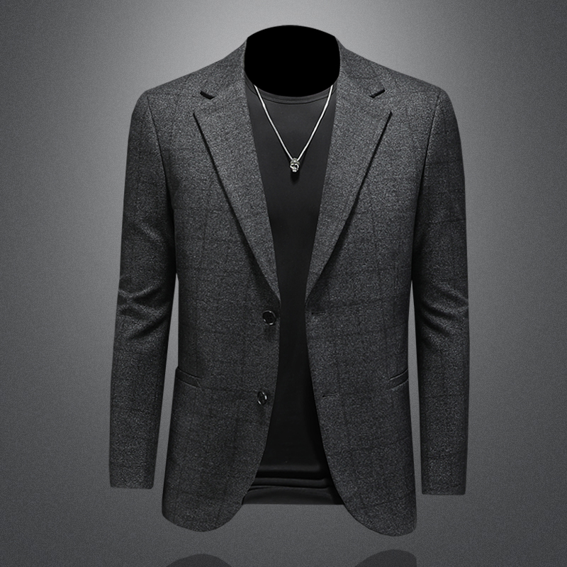 2025秋季暗纹印花西装男士青年外套韩版修身潮流西服高级商务休闲