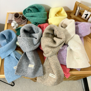 儿童围巾ins韩国洋气纯色小标秋冬保暖男童女童宝宝简约百搭围脖