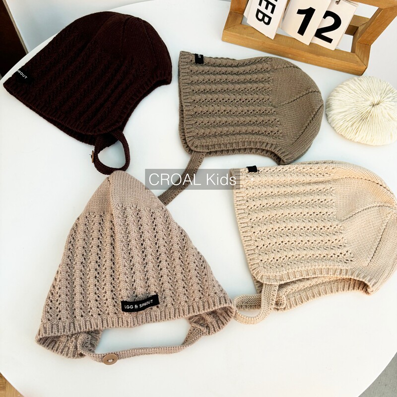 韩国婴幼儿可爱针织毛线帽胎帽秋冬男女宝宝洋气钩花儿童护耳帽