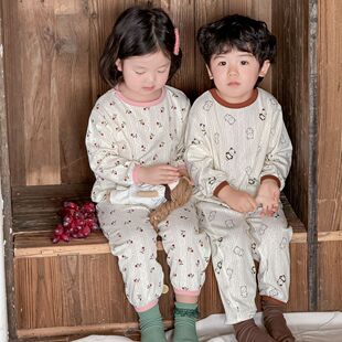 网眼呼吸棉男女童家居服套装 薄款 儿童睡衣A类全棉春夏季 可儿妈