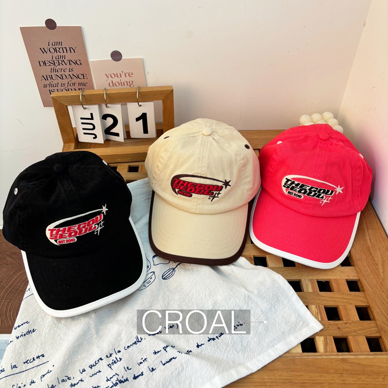 CROAL韩韩的儿童鸭舌帽男女童棒球帽子春秋遮阳红色米色星星帽子