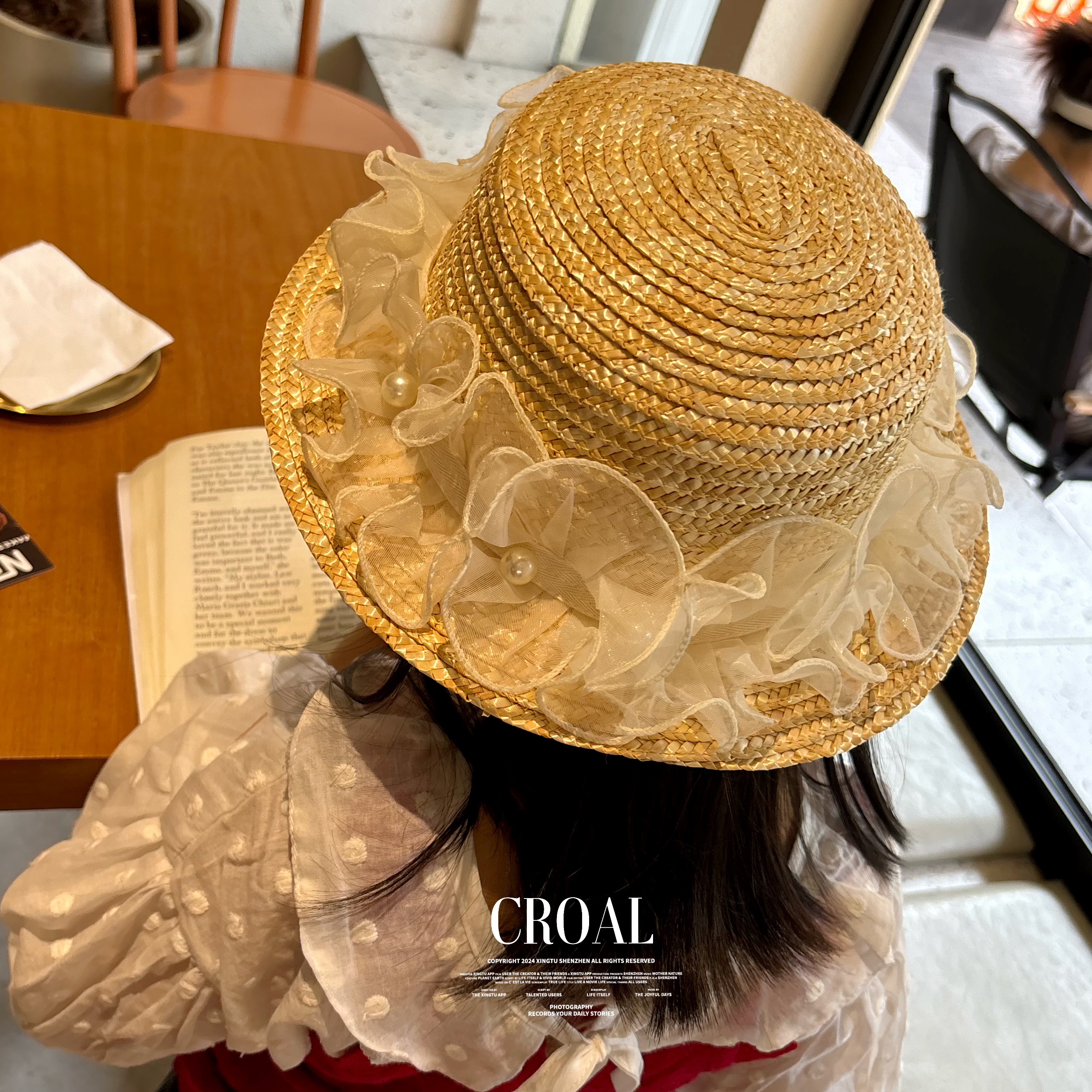 韩国ins风夏季儿童草帽麦秆凹造型度假沙滩帽女童蕾丝防晒帽潮