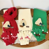 CROAL圣诞男女童手套围巾套装 针织洋气穿搭儿童手套保暖围巾