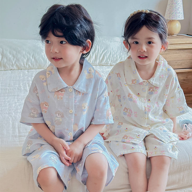 儿童睡衣夏季纯棉短袖短裤套装男女童纱布薄款家居服宝宝睡衣,童装/婴儿装/亲子装,家居服套装,淘宝优惠券,粉丝福利购,淘宝优惠卷