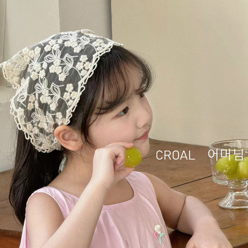 亲子法式蕾丝三角巾女孩夏季甜美头巾度假拍照发带森系绑包头饰