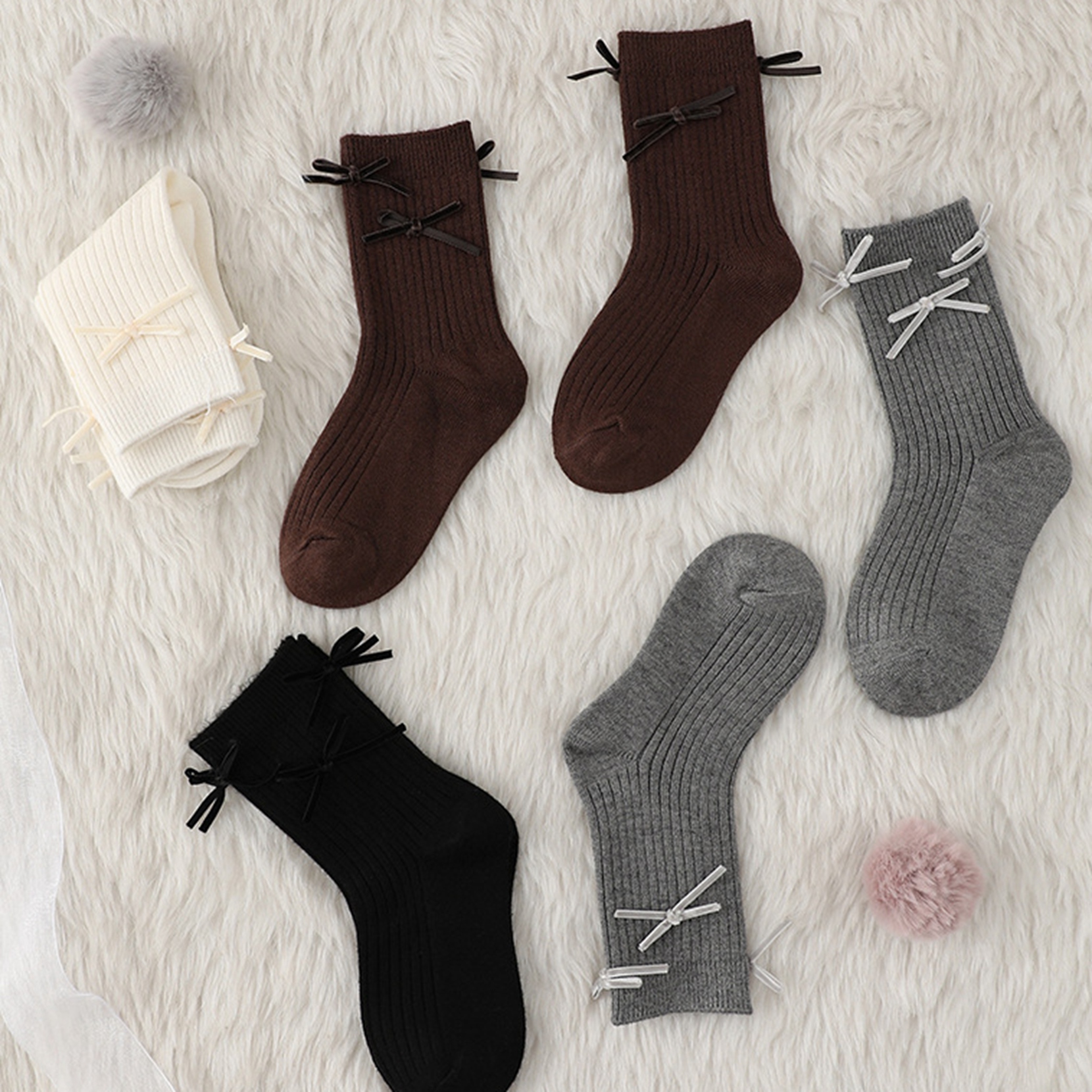 儿童女童袜子秋冬儿童加厚短袜韩版洋气公主蝴蝶结女宝宝中筒袜