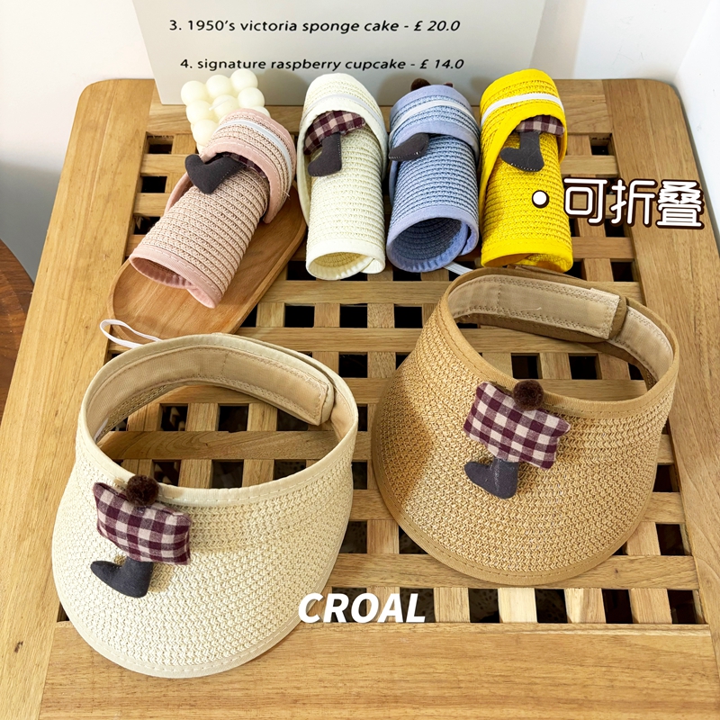 小雨伞儿童防晒折叠草帽夏季男女童遮阳帽子宝宝大檐空顶太阳帽