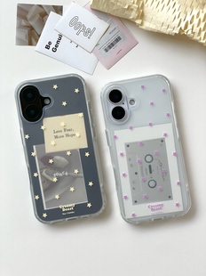 奶油怪兽原创设计极简ins风星星图案磨砂透明防摔手机壳iPhone15/16