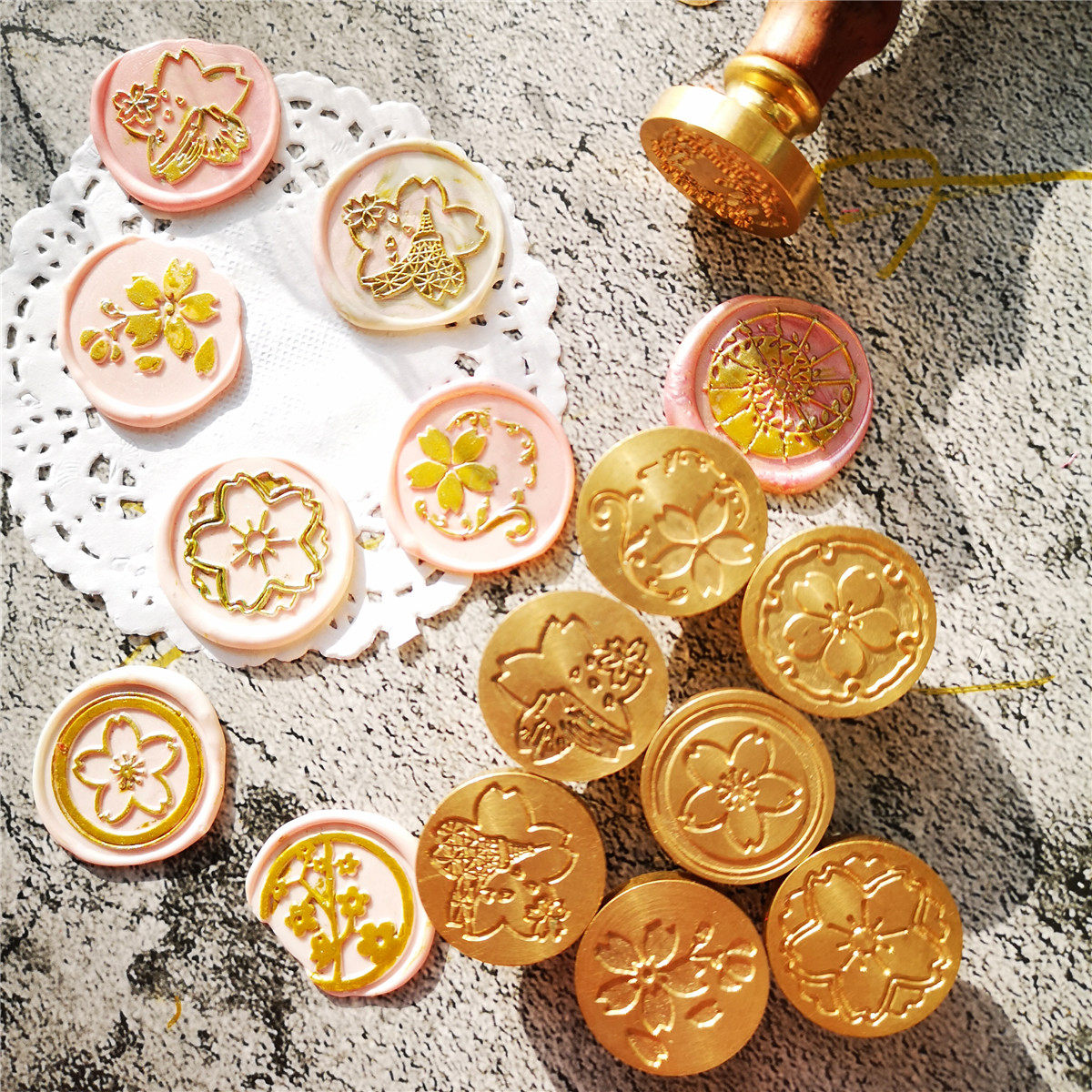 复古火漆印章 少女风信封封口 简约螺旋樱花铁塔百花战队图案印章