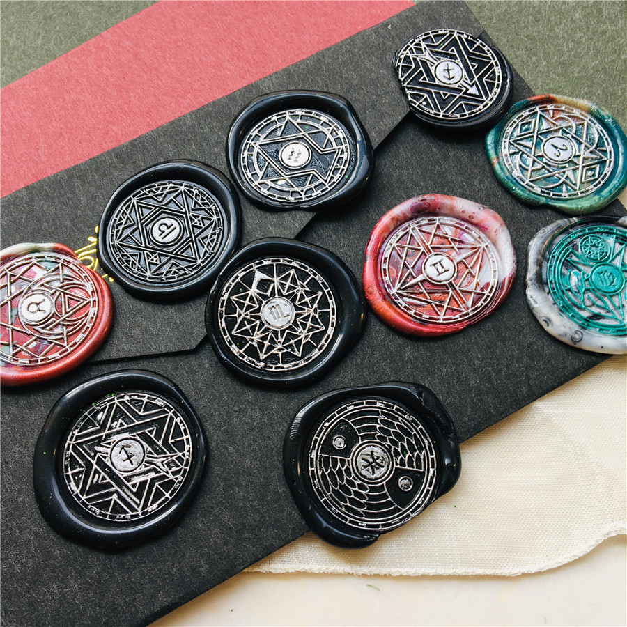 十二星座魔法阵轮盘星象火漆印章  zodiac十二宫星位图  星座星盘