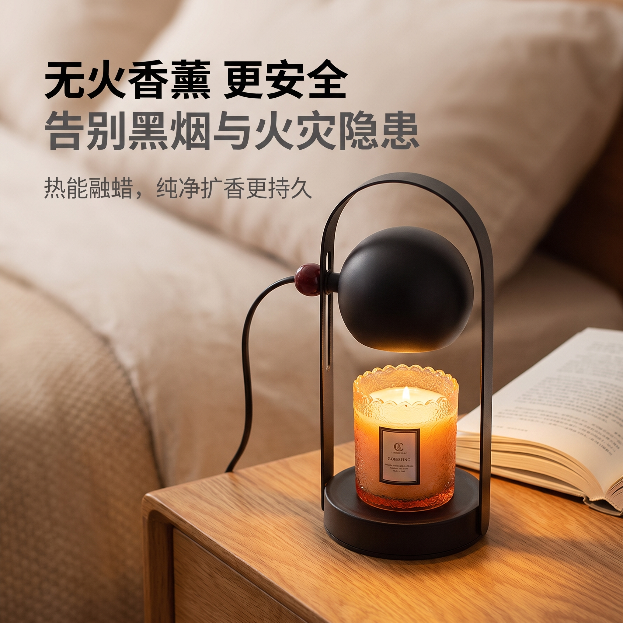 无烟无明火香氛融蜡床头台灯