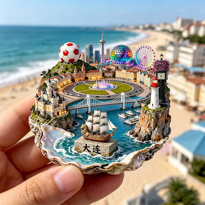 【大连冰箱贴】城市风景3D立体金属冰箱贴景点纪念品加强磁力