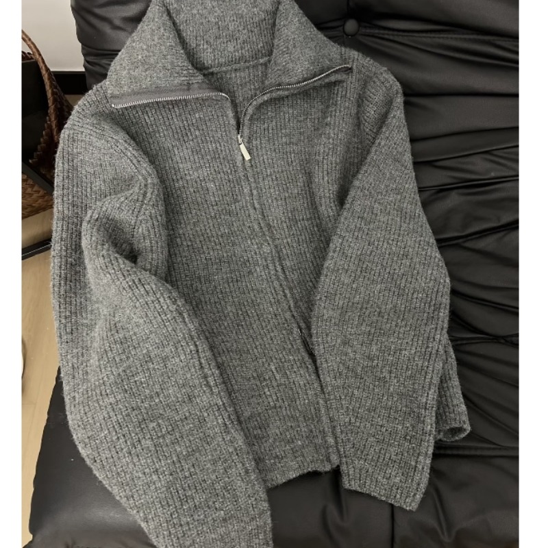 秋冬独特别致双拉链针织毛衣外套