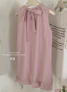广州十三行女装韩国货上衣高级设计感绑带无袖娃娃背心裙摆衬衫夏