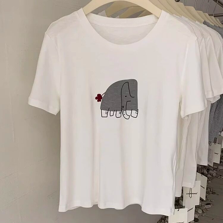 广州十三行杭州四季青高端韩系女装egg短袖T恤卡通小象印花上衣夏