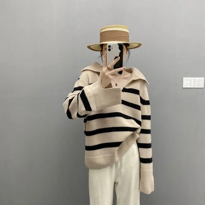 慵懒风设计感软糯宽松V领针织衫