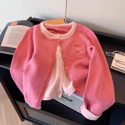 韩系温柔甜妹风设计假两件针织衫