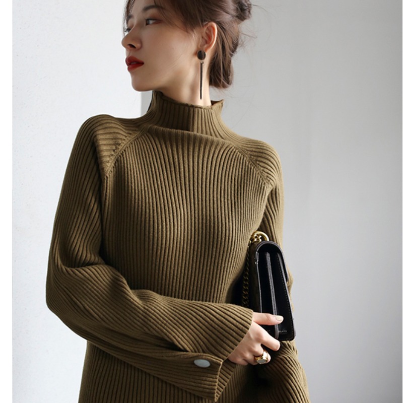 款半高领别致长袖设计针织打底衫