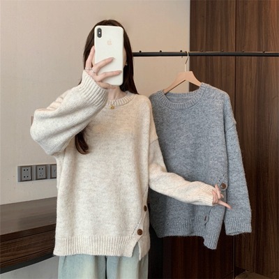 不规则开叉设计慵懒风软糯针织衫