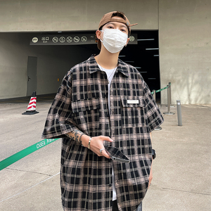 直播好货格子2025夏装小香风格子短袖衬衫情侣ins衬衣 C9901-P45图片