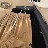 2025春装新款立体剪裁男士休闲裤时尚贴标灯芯绒束脚裤K6697-P45，男装休闲裤，电商A006