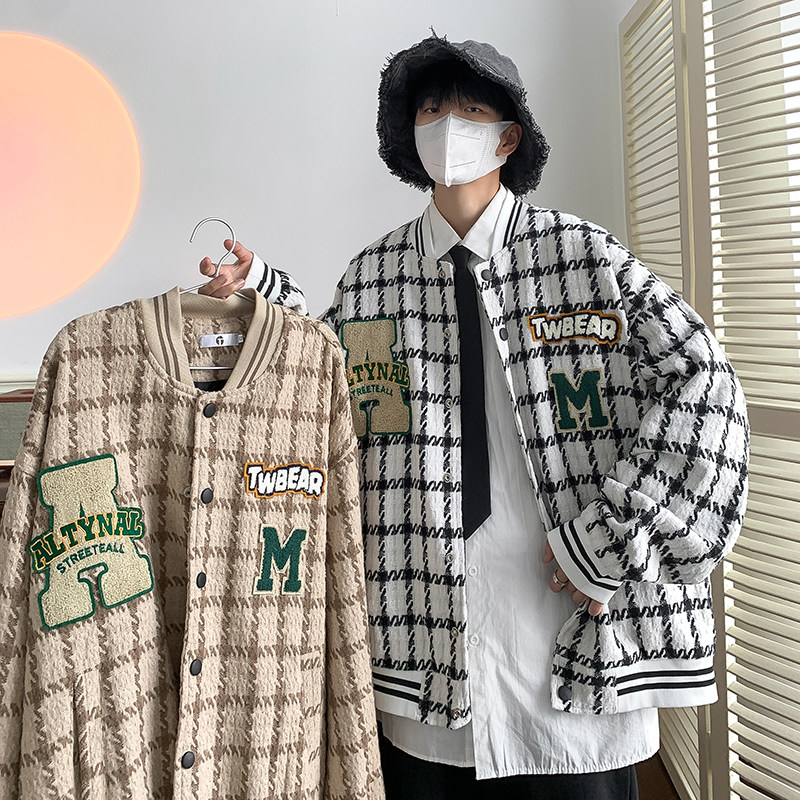 2025秋装格子毛呢夹克刺绣男士呢料外套棒球服JK835-P85,男装夹克,电商A006