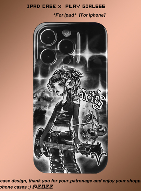 PlayGirl摇滚吉他y2k千禧辣妹个性插画艺术手机壳适用苹果iPhone14proMax/13/安卓小米华为vivo真我三星荣耀
