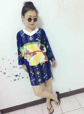 范范家时尚宽松显瘦短裙日式和服连衣裙女