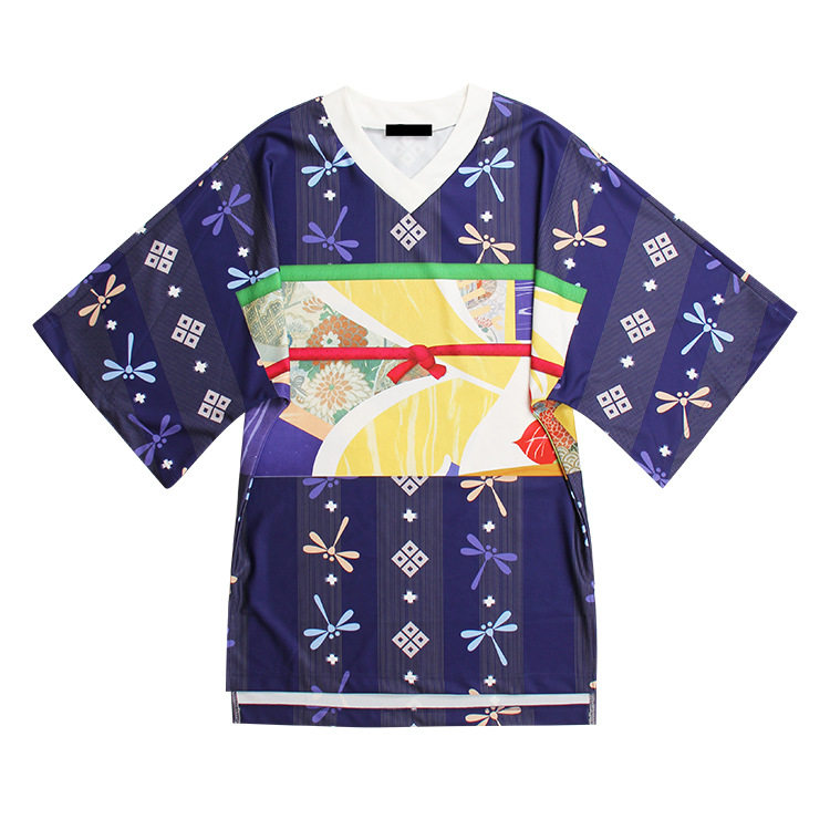 funfun家2024秋季新款东瀛和风3D印花开叉和服连衣裙个性长款T恤