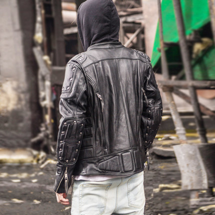 哈雷皮衣男美式真皮夹克连帽衫摩托骑行机车服加厚头层牛皮外套潮