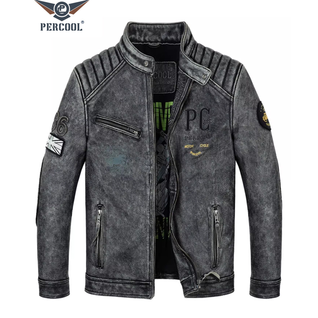 男式真皮皮衣复古风牛皮夹克外套