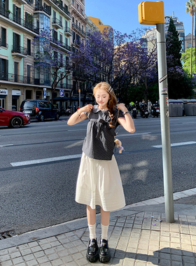 Ashy Snow 古早日杂 白色半身裙中裙花边拼接蛋糕裙镂空蕾丝百搭