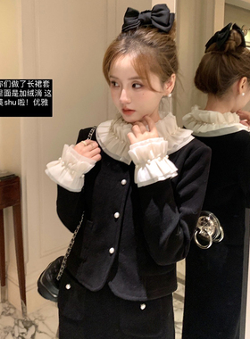 Ashy Snow 【折扣清仓】富家小姐Isabel套装黑色小香风加绒两件套