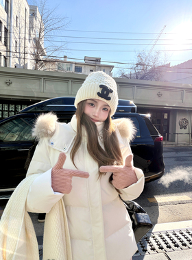 AshySnow初雪降临90白鸭绒貉子毛领连帽收腰羽绒服温柔古早白月光